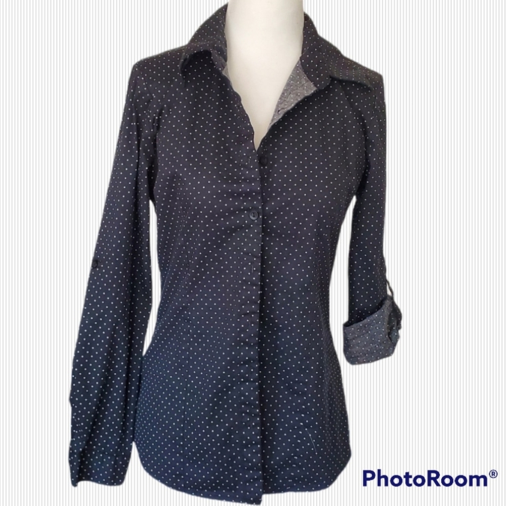 Le3no Women's Button Down Polka Dot Shirt sz Small
